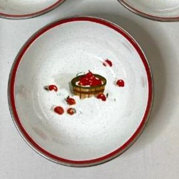 Hallmark Metal Bowls 3 Apple Picking Basket White Silver Red Jan Karon - Picture 2 of 5